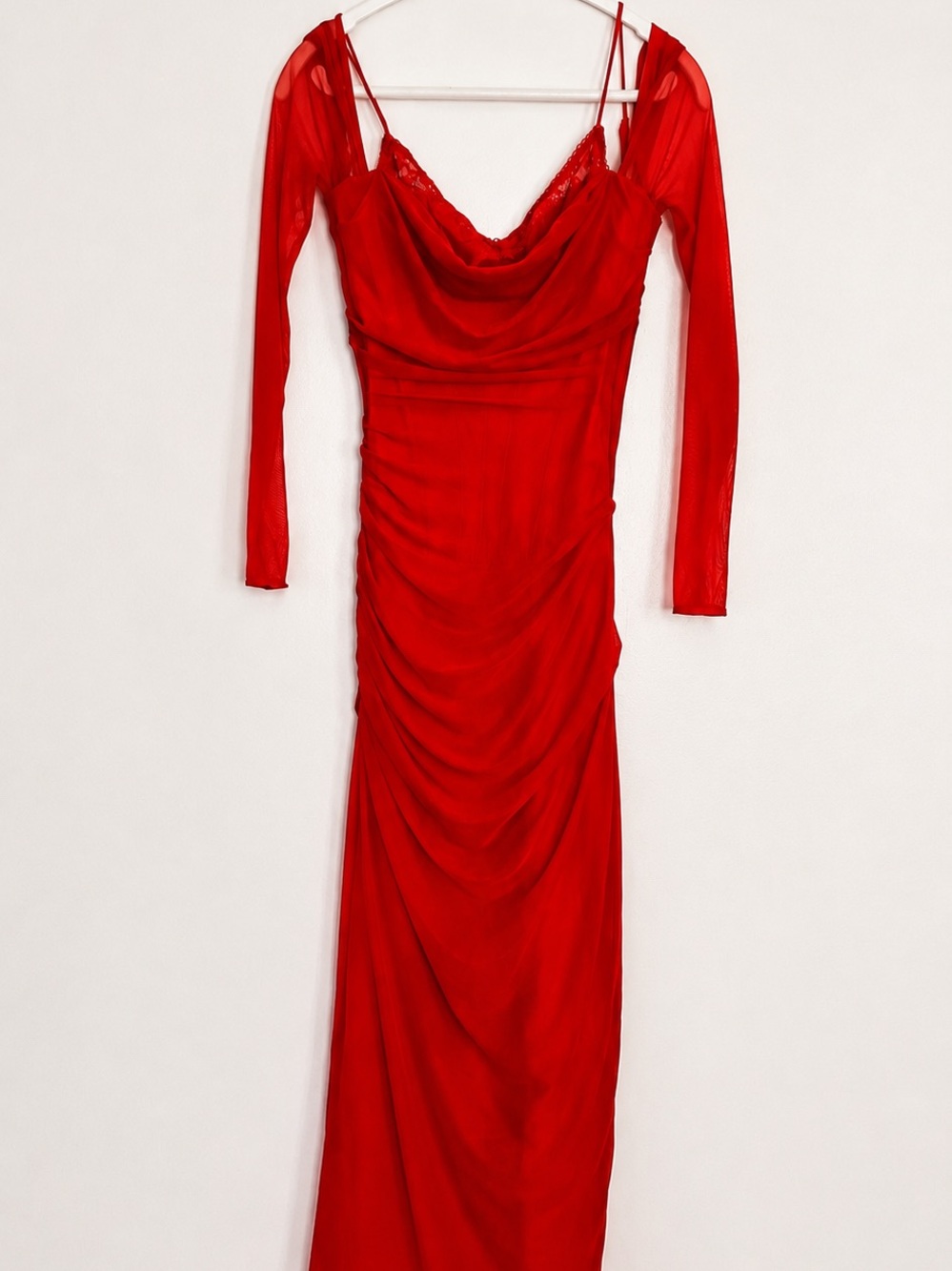 House of CB "Katarina" Scarlet Mesh Corset Maxi Dress | Red | Formal Gown - Picture 3 of 5